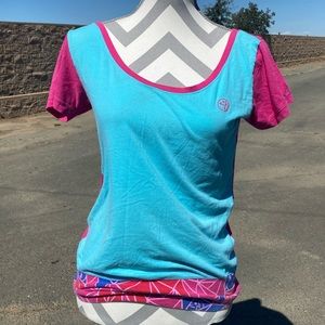Zumba Blue Pink Scoop Neck Zumba Top